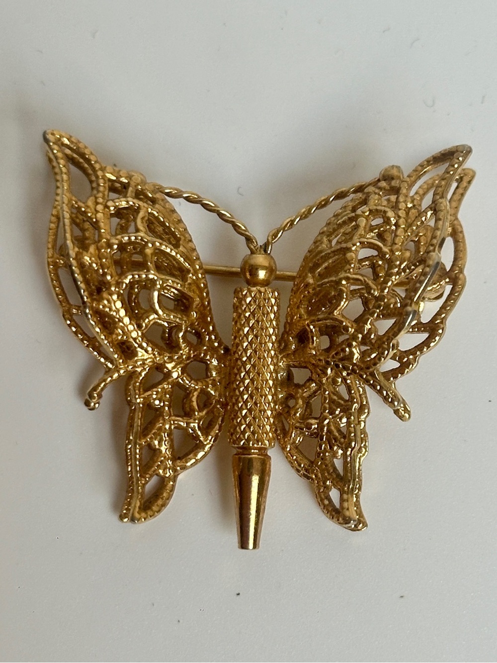 Monet Gold Tone Openwork Butterfly Brooch Pin Filigree Vintage